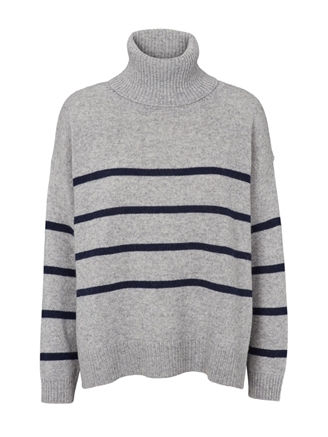 Basic Apparel Lise Striped T-Neck Light grey melange